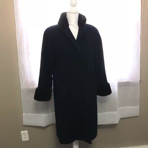 Jones New York Navy Blue Fur Pea Coat Dress Coat